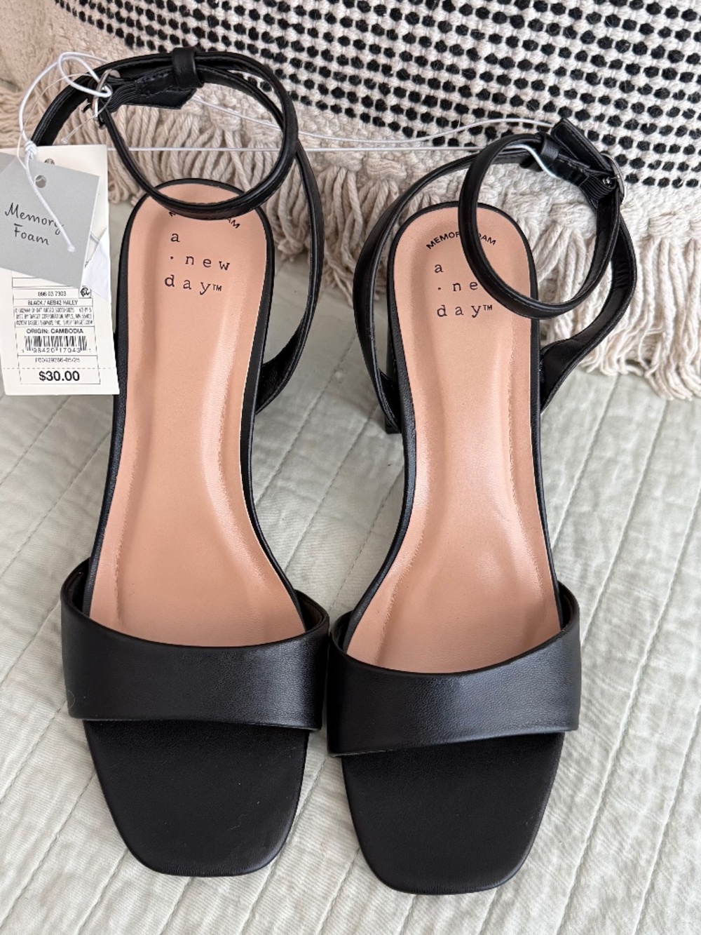 NWT A New Day Haley Block Heel Sandals Black Women's Size 8